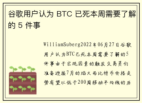 谷歌用户认为 BTC 已死本周需要了解的 5 件事 