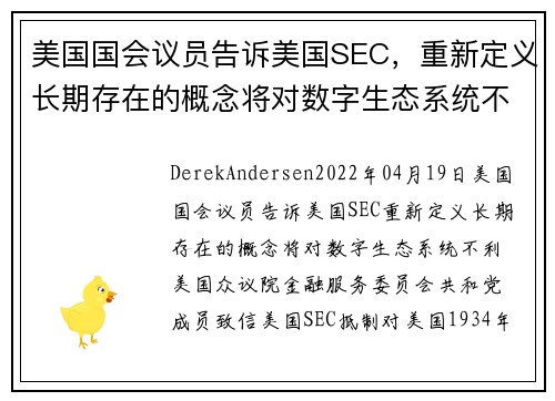美国国会议员告诉美国SEC，重新定义长期存在的概念将对数字生态系统不利 