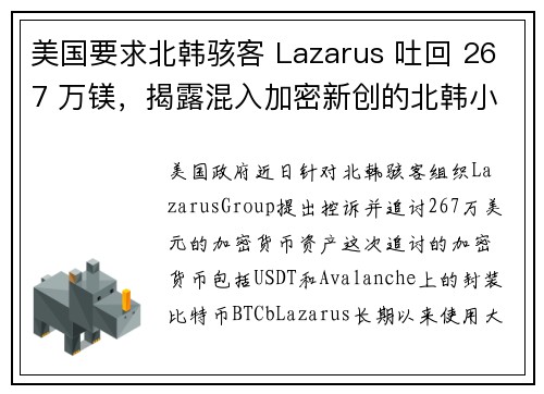 美国要求北韩骇客 Lazarus 吐回 267 万镁，揭露混入加密新创的北韩小偷